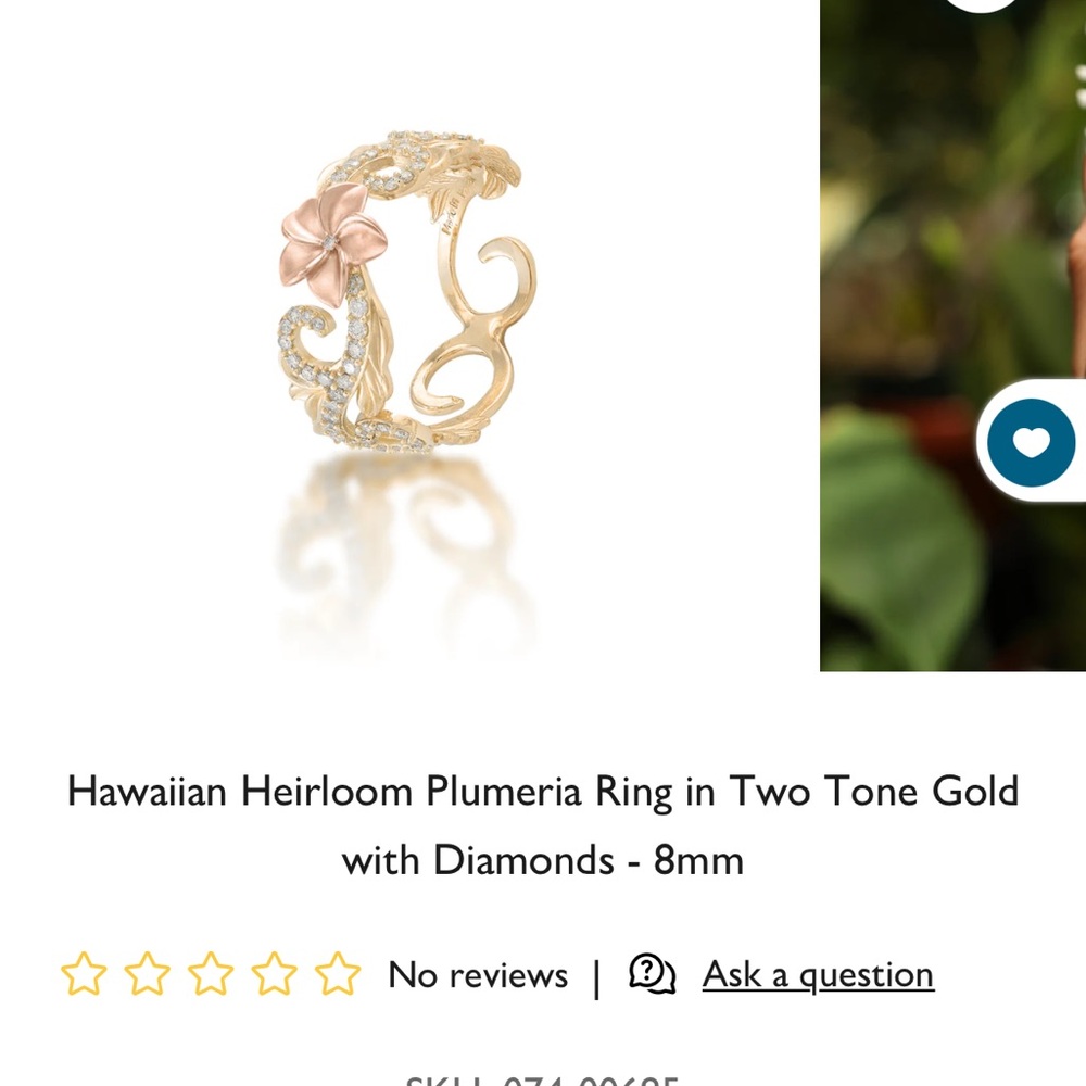 Hawaiian Heirloom Plumeria Ring in Yellow and Rose Gold - 8mm, Size 7